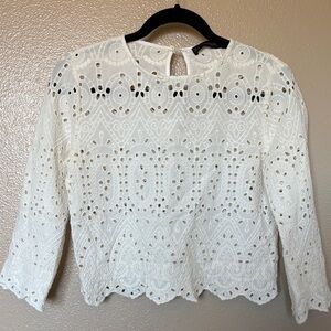 Zara basics cream eyelet Lace Women's Top